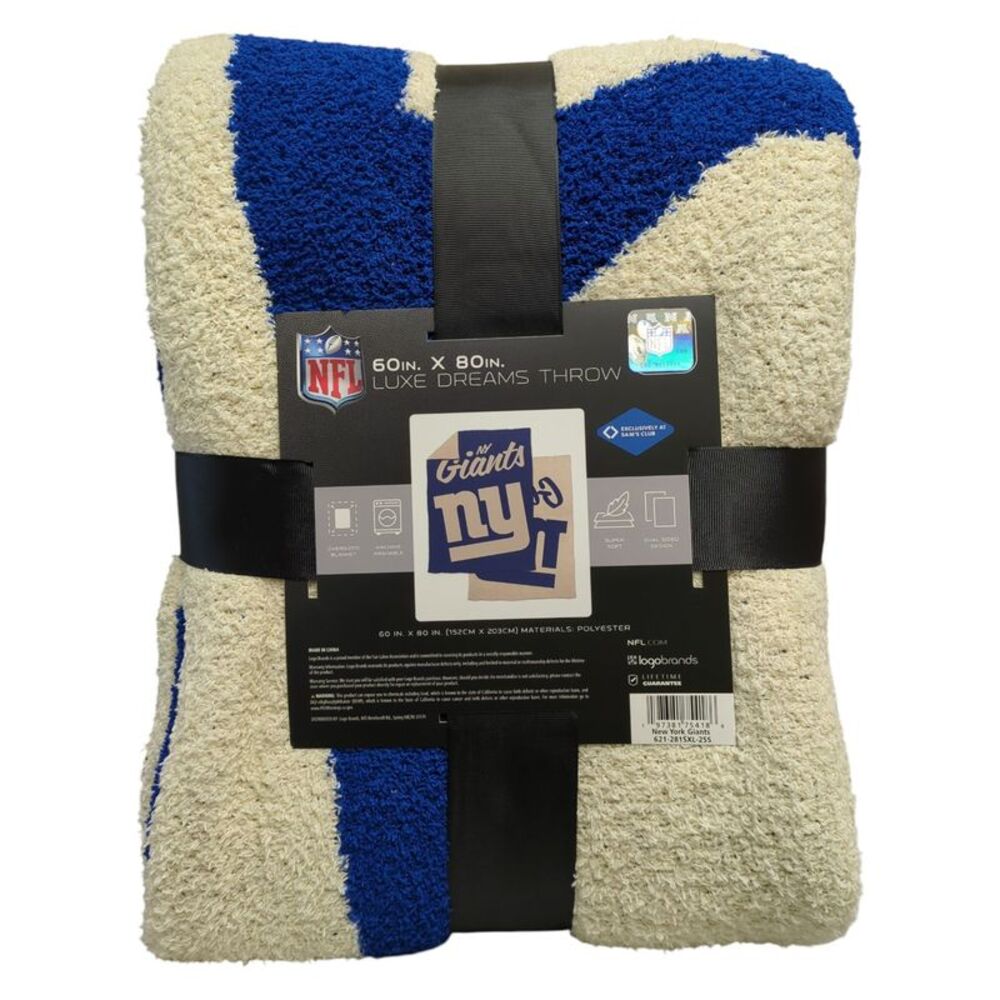 Logo Brands NFL Luxe Dream Extra Soft Throw Blanket, 60"x80" - New York Giants